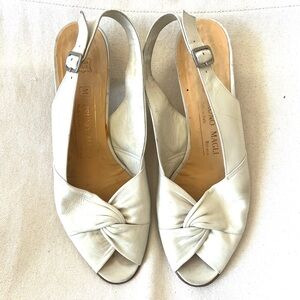 Bruno Magli Women's Cream Leather Slingback Knotted Peep-Toe Sandals